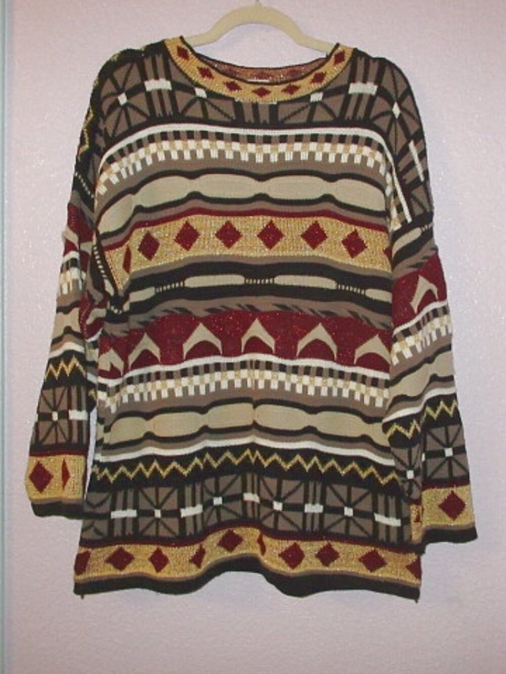 Vtg Huntington Ridge Patchwork Sweater Mens L Chunky 3D Knit Biggie Made In USA